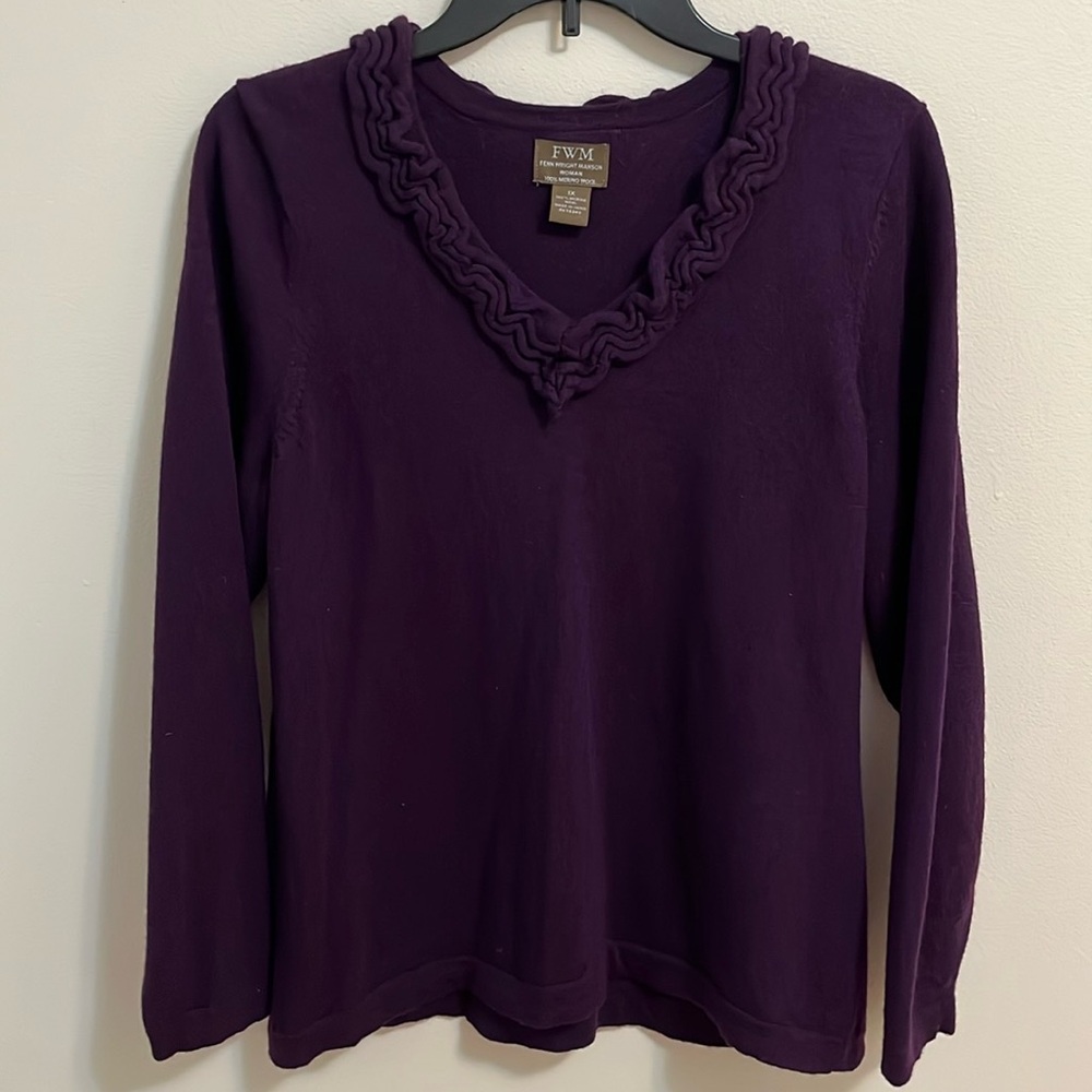 Fenn Wright Manson FWM sweater top woman’s plus size 1X purple 100% merino wool